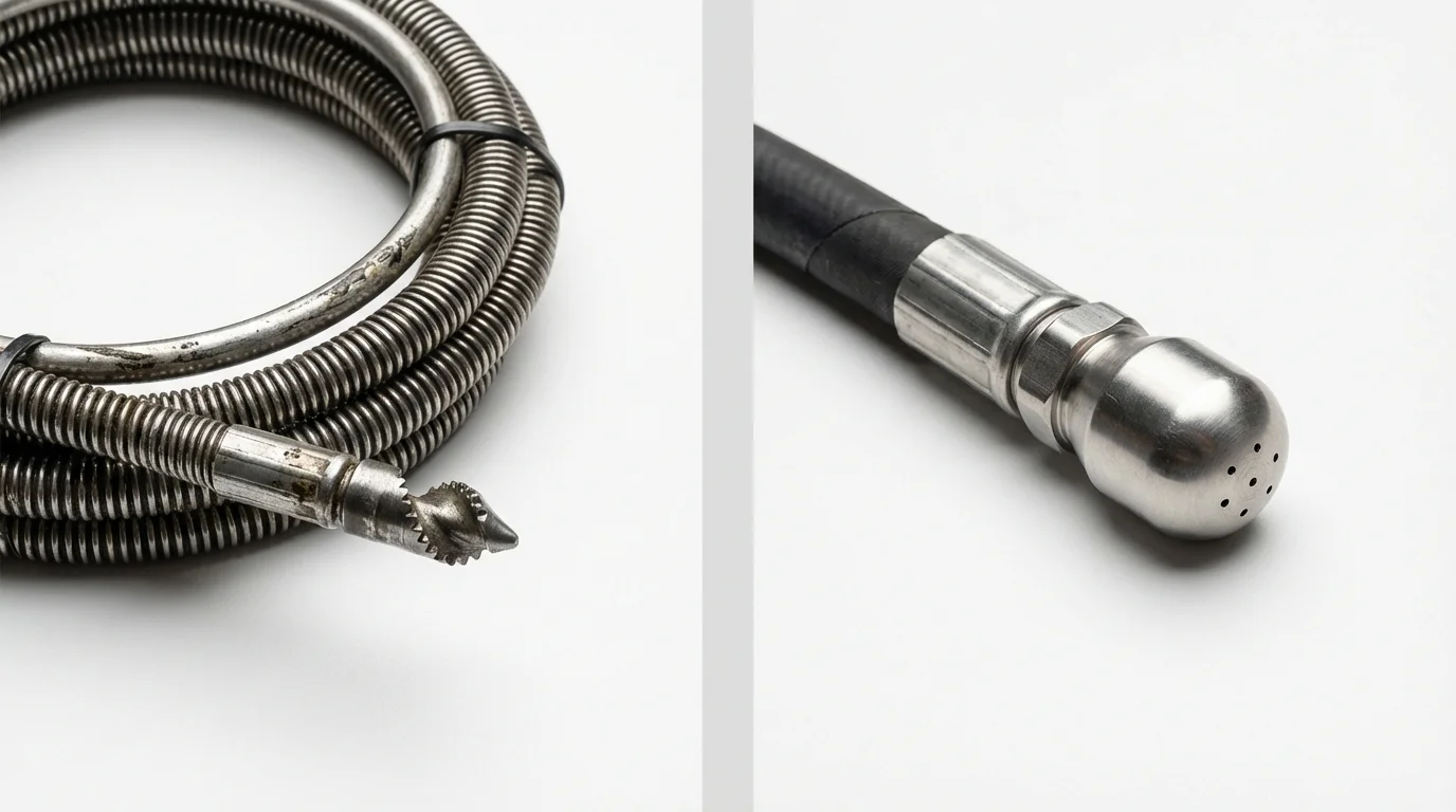 Drain snake cable and hydro jetting nozzle used for drain cleaning in Girard, IL