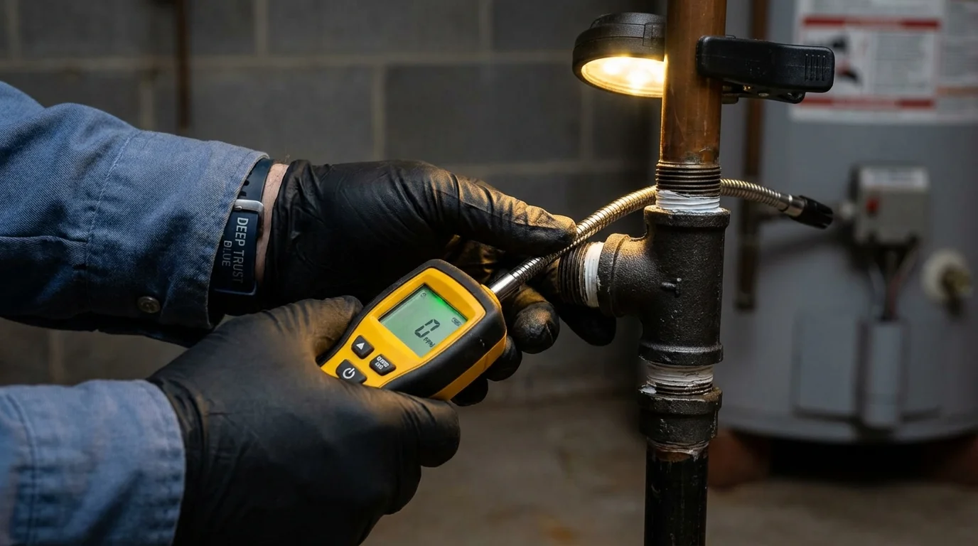 Gas leak detection with electronic sniffer by Johns Plumbing LLC in Girard