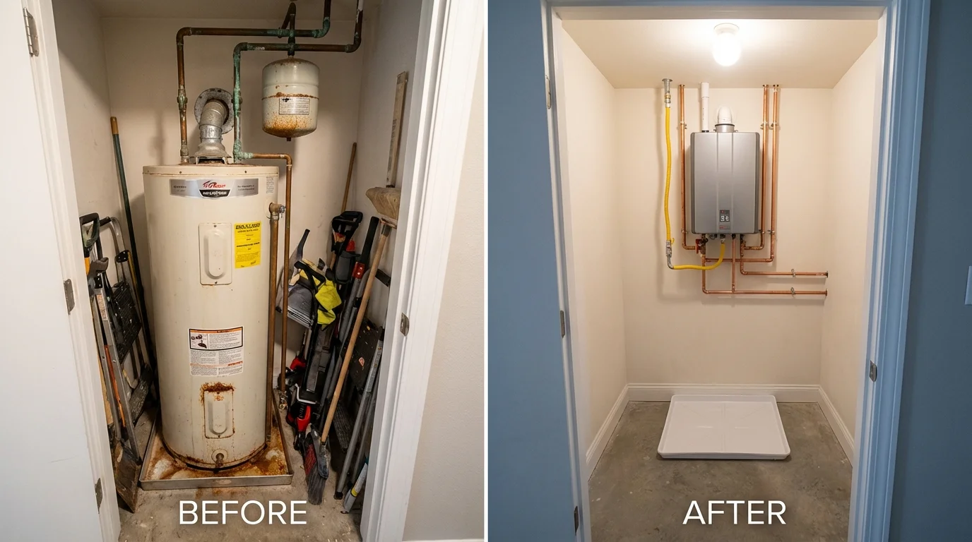Tank water heater versus wall-mounted tankless unit comparison for Girard, IL homeowners